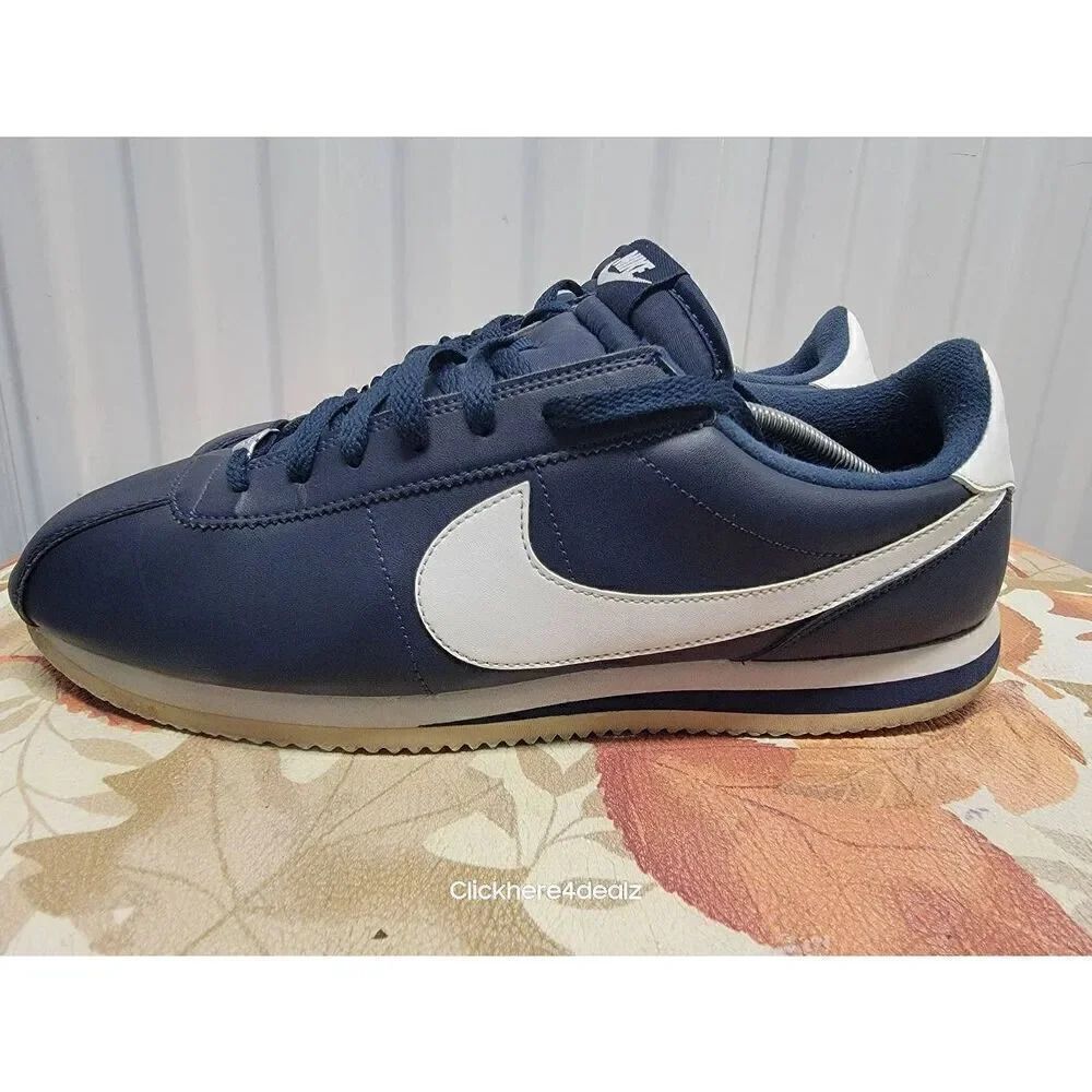 Nike Cortez Leather Obsidian Navy Blue White Running Shoes 819719-410 Men's 14